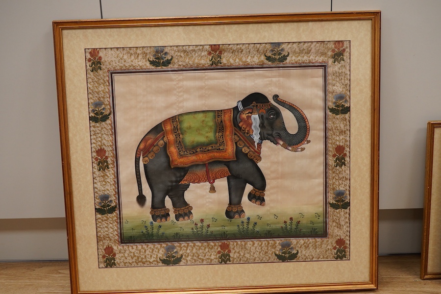 Indian School, Elephant hunting, pair of gouaches together with a similar study of an elephant, largest 49 x 57cm
